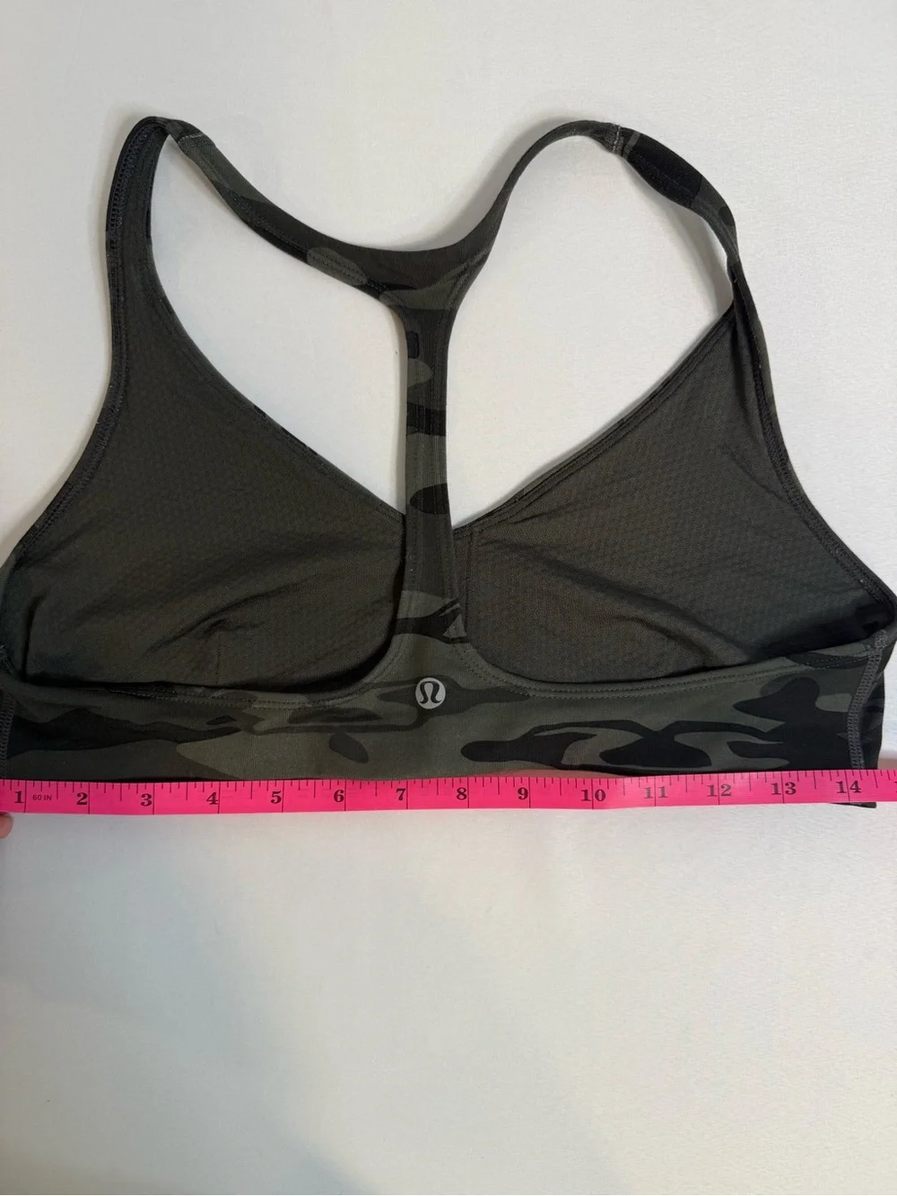 Lululemon Women’s Green Camo Racerback Sports Bra Size 10 Medium Support